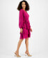 ფოტო #3 პროდუქტის Petite Belted Long-Sleeve Ruffle-Skirt Dress