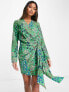 Never Fully Dressed wrap tie mini dress in emerald leopard