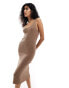 Фото #1 товара Selected Femme knit ribbed midi dress in brown