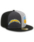 ფოტო #1 პროდუქტის Men's Gray, Black Los Angeles Chargers 2023 Sideline 59FIFTY Fitted Hat
