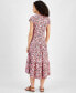 Фото #3 товара Women's Floral Print Short-Sleeve Tiered Midi Dress