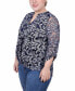 ფოტო #3 პროდუქტის Plus Size Long Sleeve Burnout Y-Neck Blouse