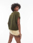 Topshop knitted v-neck seam front off shoulder relaxed vest in khaki