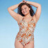 Women's Bead Knot Detail One Piece Swimsuit - Shade & Shore Orange Leaf Print XS