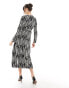 New Look long sleeve wrap midi dress in black and white stripe