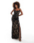 Фото #1 товара Heiress Beverly Hills premium exclusive lace bandeau corset thigh split maxi dress in black