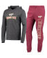 Men's Maroon, Heather Charcoal Virginia Tech Hokies Meter Long Sleeve Hoodie T-shirt and Jogger Pajama Set