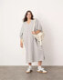 ASOS EDITION Curve jersey v neck oversized jumper dress with contrast tie detail in grey