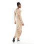 Extro & Vert maxi dress with ruching detail in camel Бежевый, DE 38 - фото #8