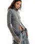 Фото #2 товара Weekday Anja long sleeve zip through top in blue and beige wash