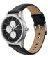 ფოტო #4 პროდუქტის Men's Quartz Multifunction Black Leather Watch 42mm