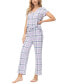ფოტო #4 პროდუქტის Women's 2 Piece Printed Short Sleeve Henley Top with Wide Pants Pajama Set