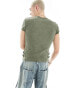 Фото #8 товара COLLUSION shrunken ribbed t-shirt in dark khaki with buckle detail