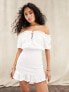 Фото #5 товара ASOS DESIGN broderie bardot mini dress with shirring in white