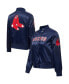 Women's Navy Boston Red Sox Satin Full-Snap Varsity Jacket