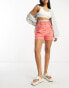 Фото #4 товара ASOS DESIGN Hourglass mom short with waist tabs with linen in coral