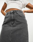 New Look split front denim maxi skirt in light grey