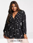 Фото #1 товара ASOS DESIGN Curve bubble crepe plunge neck playsuit with puff sleeve in mixed star print