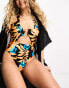 Фото #2 товара River Island trim halterneck swimsuit in black tropical print