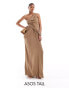 Фото #1 товара ASOS DESIGN Tall one shoulder draped maxi dress with full skirt in taupe