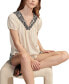 Women's Embroidered Tie-Neck Peasant Top