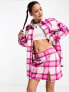 Фото #1 товара Noisy May longline shacket co-ord in pink check