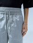 ASOS DESIGN wide awkward length nylon trouser with toggle detail in silver