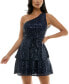 Фото #3 товара Juniors' Sequin One-Shoulder Tiered Mini Dress