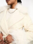 Фото #7 товара Threadbare Blair formal maxi coat with tie waist and faux fur trims in white