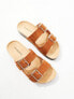 Glamorous Wide Fit double strap footbed sandals in tan