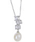 ფოტო #3 პროდუქტის Cultured Freshwater Rice Pearl (9-10mm) & Lab-Created White Sapphire (2-1/10 ct. t.w.) 18" Pendant Necklace in Sterling Silver