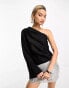 Фото #2 товара & Other Stories one shoulder top with draped tie neck and fluted sleeve in black