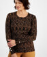 Women's Printed Crewneck Long-Sleeve Sweater, Created for Macy's