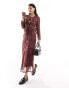 Wednesday's Girl bias cut floral burnout midaxi skirt co-ord in rust Красный, XS - фото #1