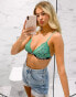 Tommy Hilfiger leopard printed lace trim triangle bralette in green