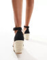 Truffle Collection wide fit jute wedge heeled espadrille in black