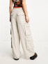 COLLUSION pocket detail wide leg linen trousers in stone