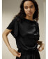 Short rippled batwing sleeves Silk Shirt for Women
