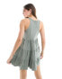 Miss Selfridge sleeveless acid wash smock mini dress in sage Verwaschener Salbei, 34 - фото #4