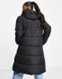 Pieces hooded longline padded coat in black