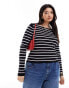 ASOS DESIGN Curve knitted boat neck long sleeve top in mono stripe