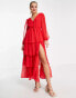 Фото #8 товара Miss Selfridge chiffon dobby tiered maxi dress in red