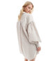 ASOS DESIGN Tall boyfriend shirt mini dress with blouson sleeve in stone stripe Steingrau gestreift, 34 - фото #4