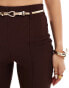 Фото #3 товара ASOS DESIGN rib slim flare trousers with back vent and gold belt in chocolate