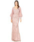 Women's Long Sleeve Lace Gown with Removable Over Skirt