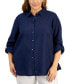 Фото #1 товара Plus Size 100% Linen Roll-Tab Shirt, Created for Macy's