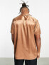 Фото #4 товара ASOS DESIGN relaxed satin shirt with deep revere collar in light brown