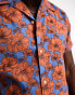 Selected Homme regular fit shirt in floral print in blue and orange