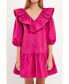 Women's Long Sleeve V Ruffled Mini Dress