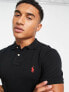 Polo Ralph Lauren slim fit pique polo with red player logo in washed black